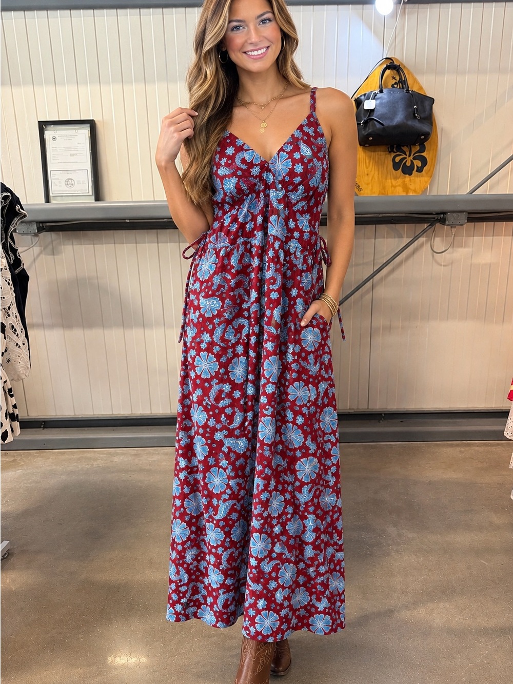 Floral Maxi Dress in Red & Blue